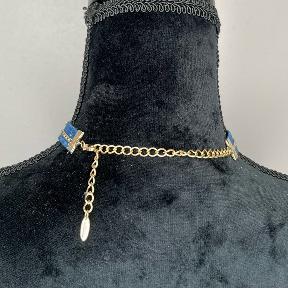 Ettika Denim & Gold Disc Chain Choker Necklace - Picture 2 of 4